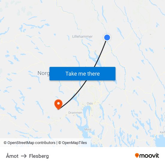 Åmot to Flesberg map