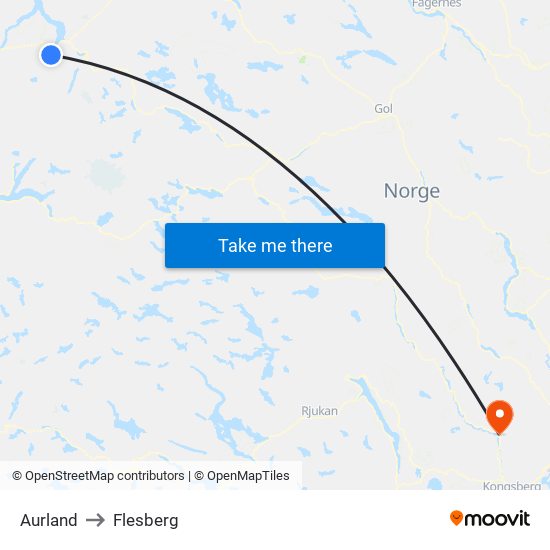 Aurland to Flesberg map