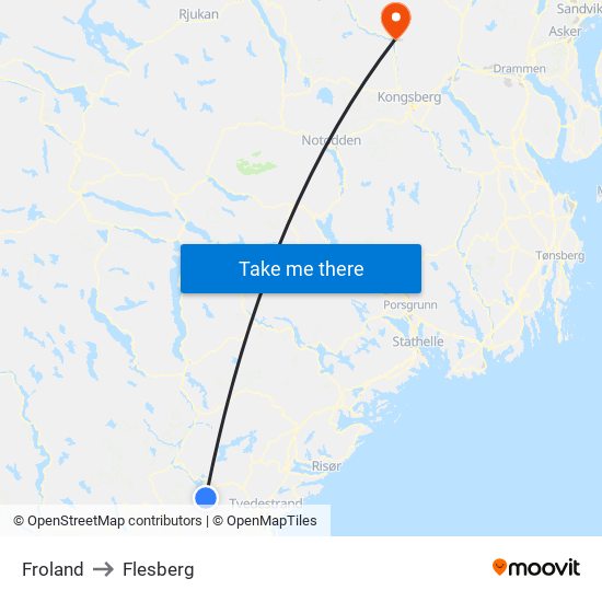 Froland to Flesberg map