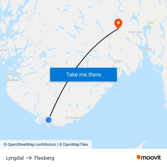 Lyngdal to Flesberg map