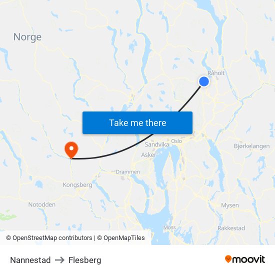 Nannestad to Flesberg map