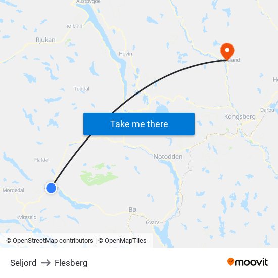 Seljord to Flesberg map