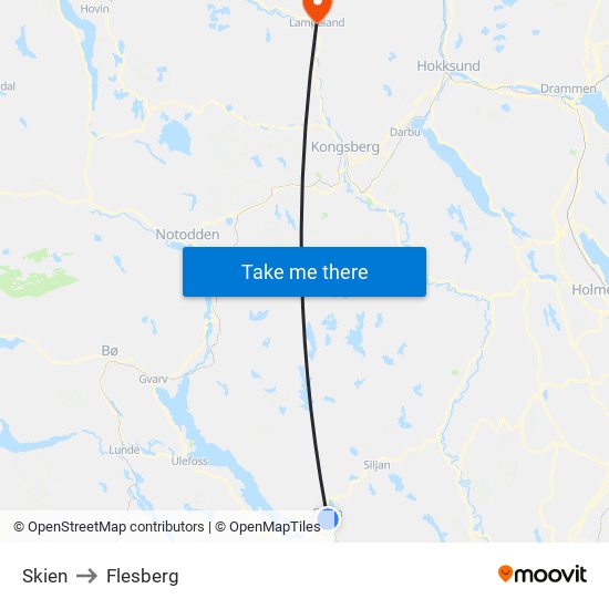 Skien to Flesberg map