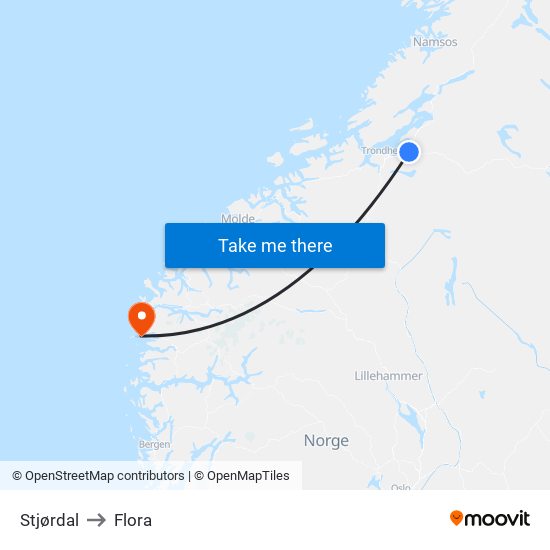 Stjørdal to Flora map