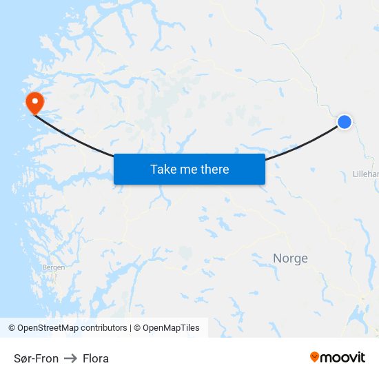 Sør-Fron to Flora map