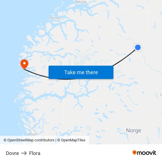 Dovre to Flora map