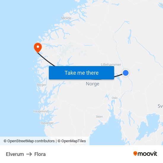 Elverum to Flora map