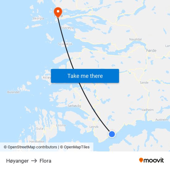 Høyanger to Flora map