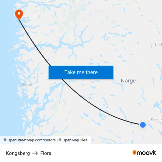 Kongsberg to Flora map