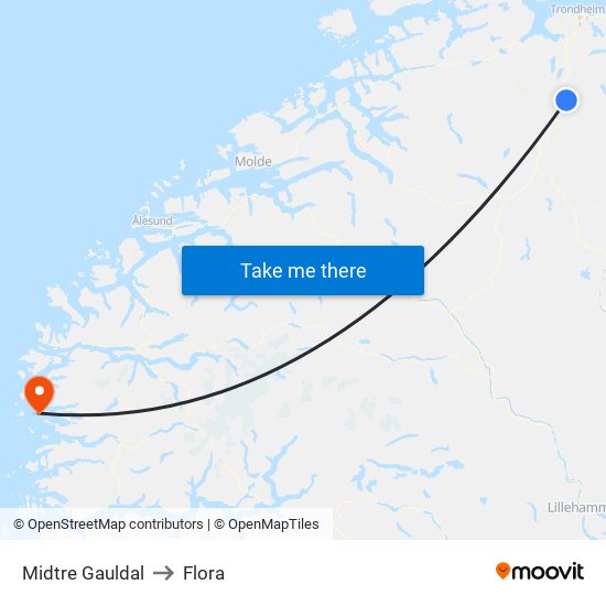 Midtre Gauldal to Flora map