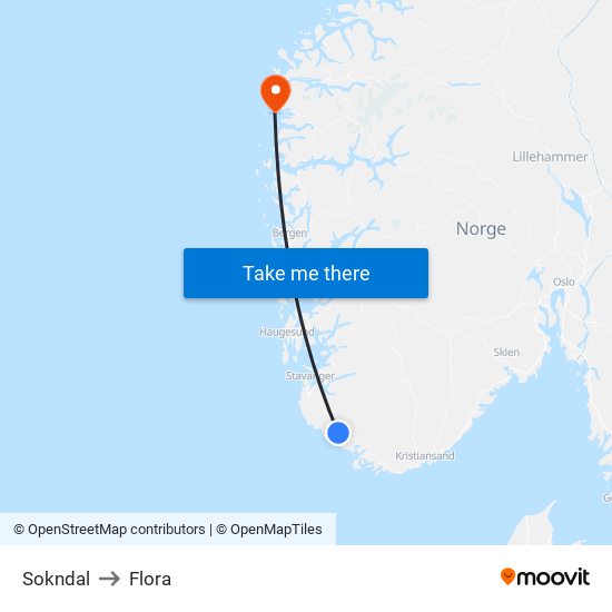 Sokndal to Flora map