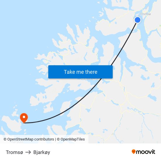 Tromsø to Bjarkøy map