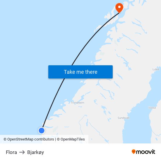 Flora to Bjarkøy map