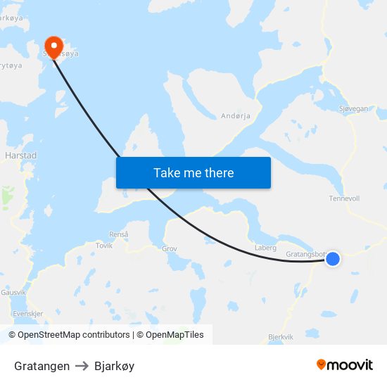 Gratangen to Bjarkøy map