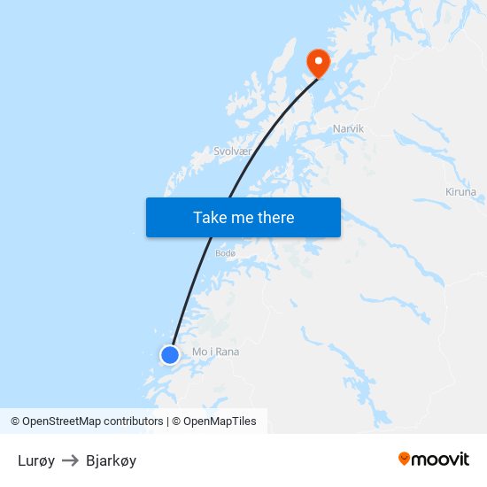 Lurøy to Bjarkøy map