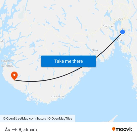 Ås to Bjerkreim map