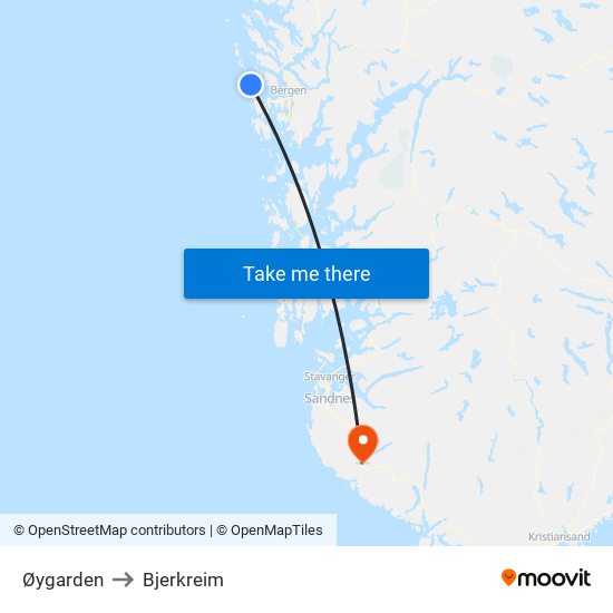 Øygarden to Bjerkreim map