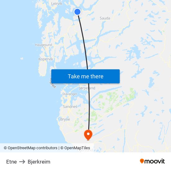 Etne to Bjerkreim map