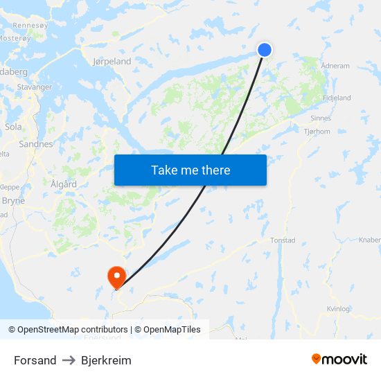 Forsand to Bjerkreim map