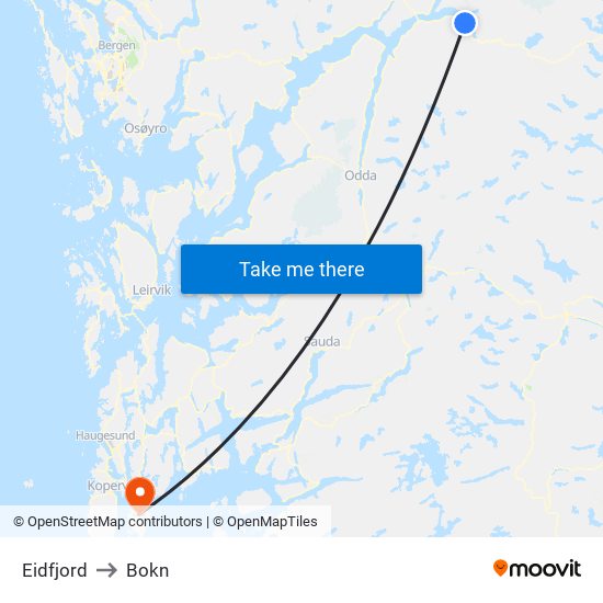 Eidfjord to Bokn map