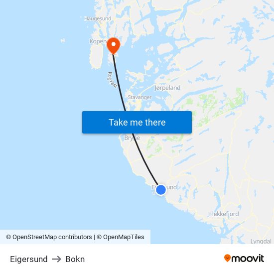 Eigersund to Bokn map