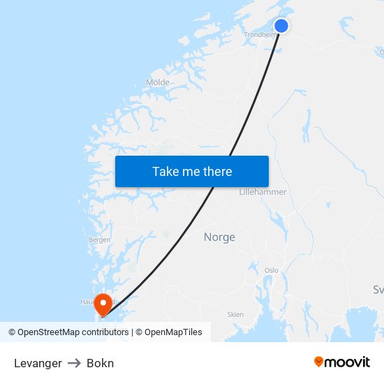 Levanger to Bokn map