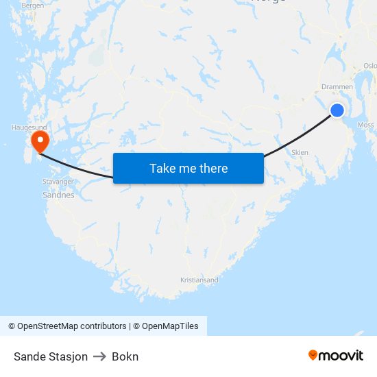 Sande Stasjon to Bokn map