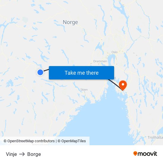 Vinje to Borge map