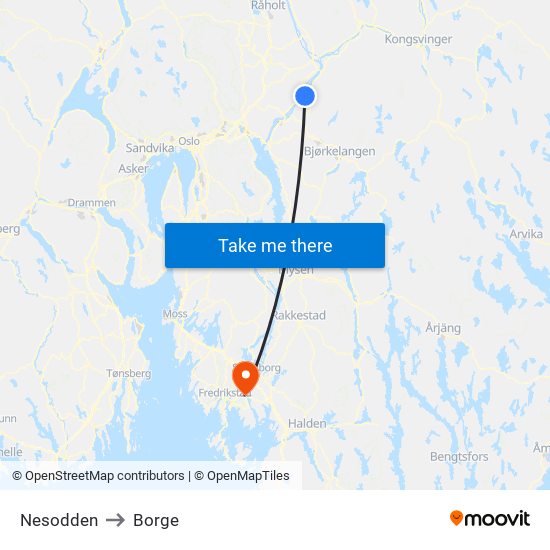 Nesodden to Borge map