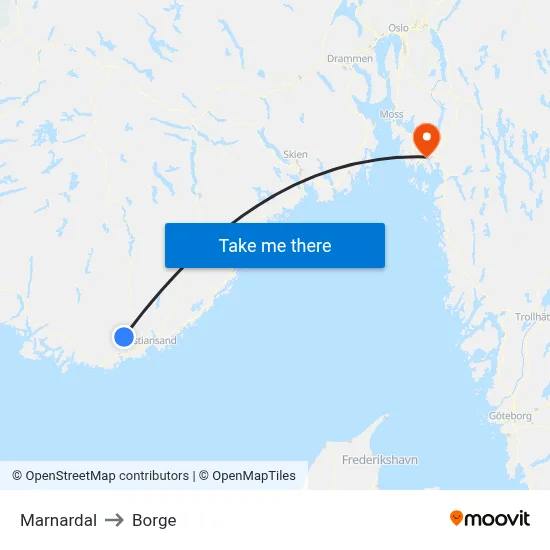 Marnardal to Borge map