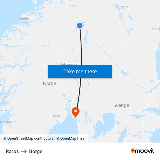 Røros to Borge map