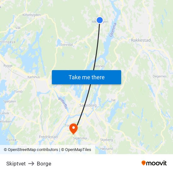 Skiptvet to Borge map