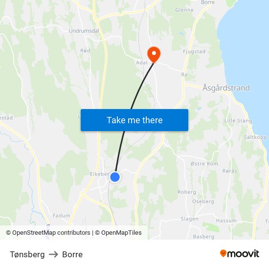 Tønsberg to Borre map