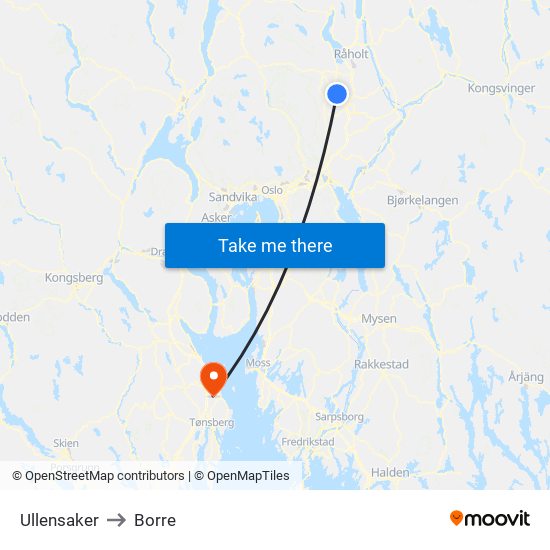 Ullensaker to Borre map