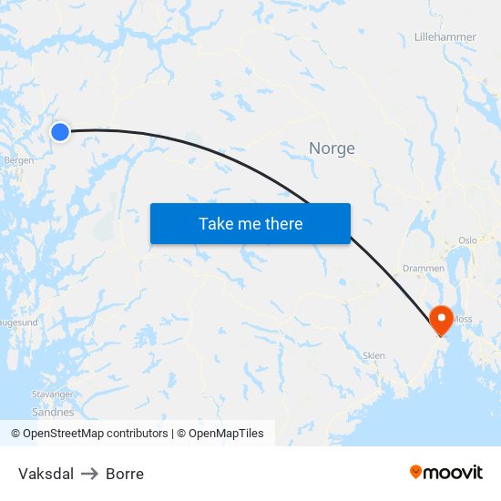 Vaksdal to Borre map