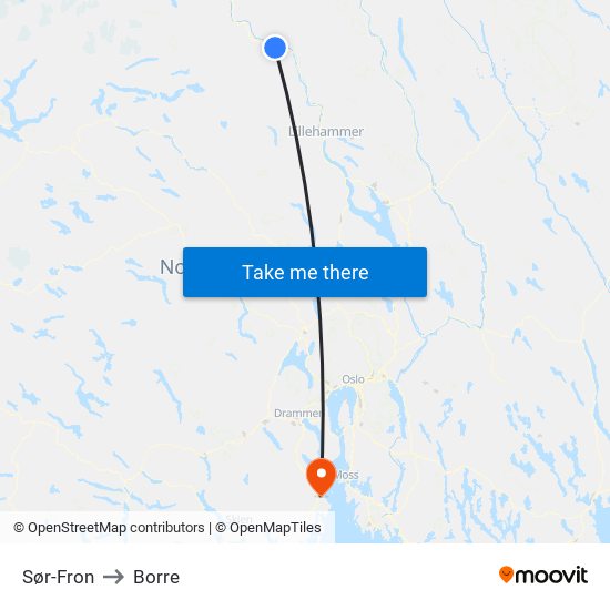 Sør-Fron to Borre map