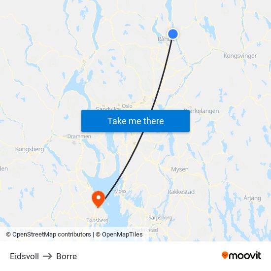 Eidsvoll to Borre map