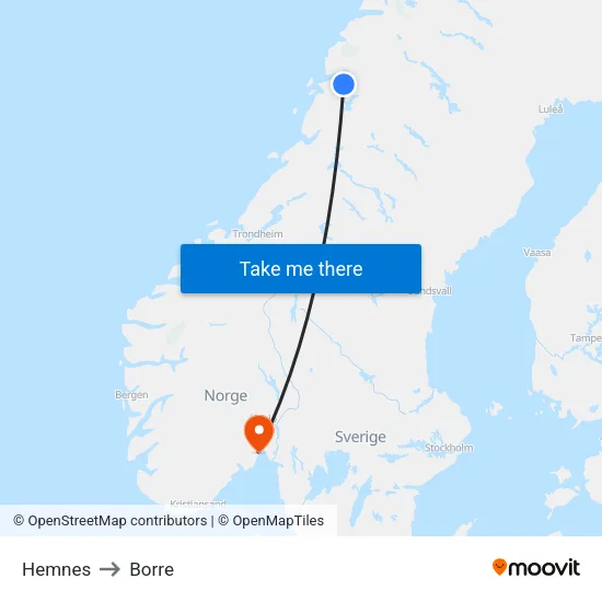 Hemnes to Borre map