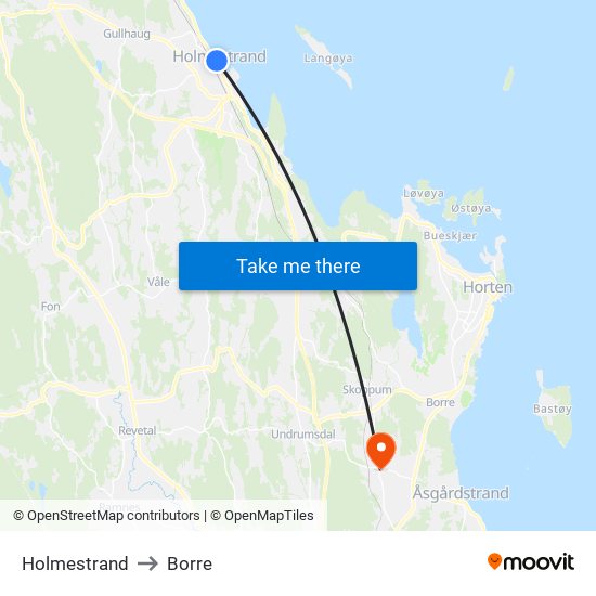 Holmestrand to Borre map
