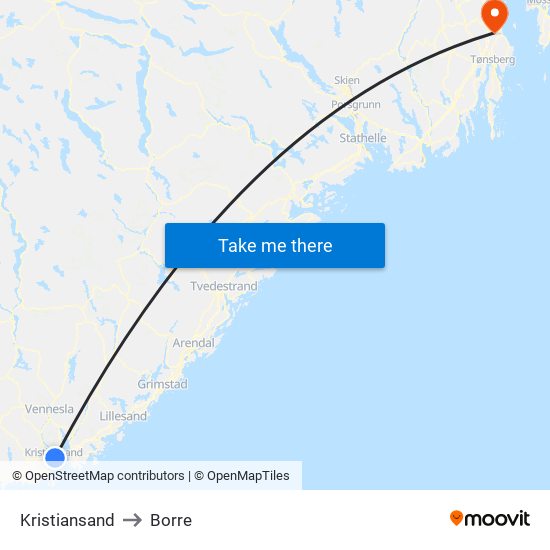 Kristiansand to Borre map