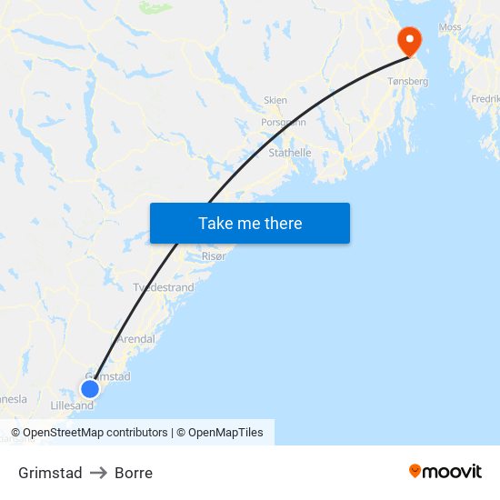 Grimstad to Borre map