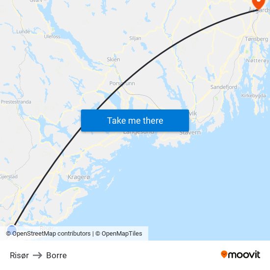 Risør to Borre map