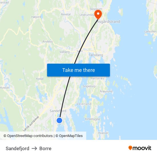 Sandefjord to Borre map