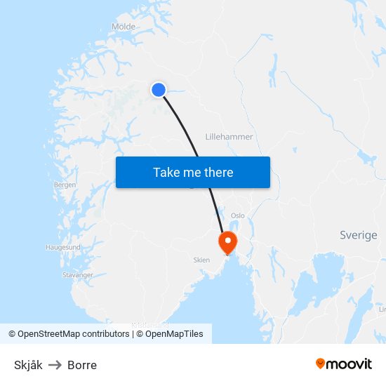 Skjåk to Borre map