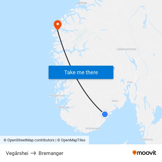 Vegårshei to Bremanger map