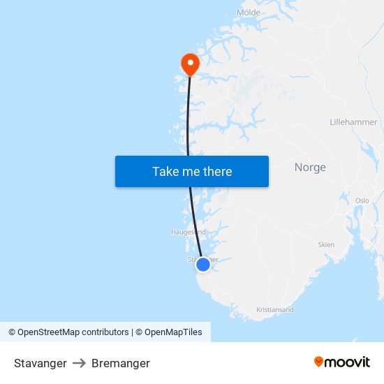 Stavanger to Bremanger map