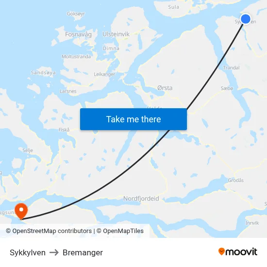 Sykkylven to Bremanger map