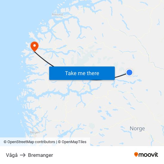 Vågå to Bremanger map