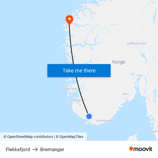 Flekkefjord to Bremanger map