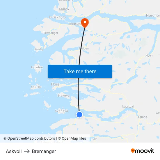 Askvoll to Bremanger map